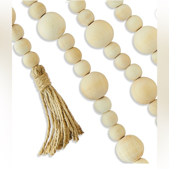 NWT Natural Brown Wooden Bead Christmas Garland with Tassel 9 feet Holiday Time - Picture 4 of 6